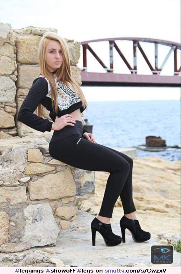 #leggings #showoff #legs #yogapants #sexy #spandex #bimbo #slut #teen #blonde #model #sitting #hot #cocktease #pose #tease #heels #hot