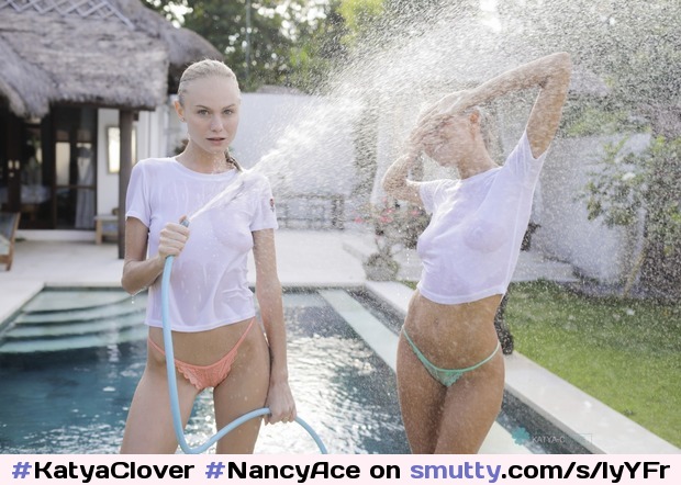#KatyaClover #NancyAce #funnygirls #whiteshirt #whitetshirt #nobra #wet #seethru #wettshirt #wetshirt