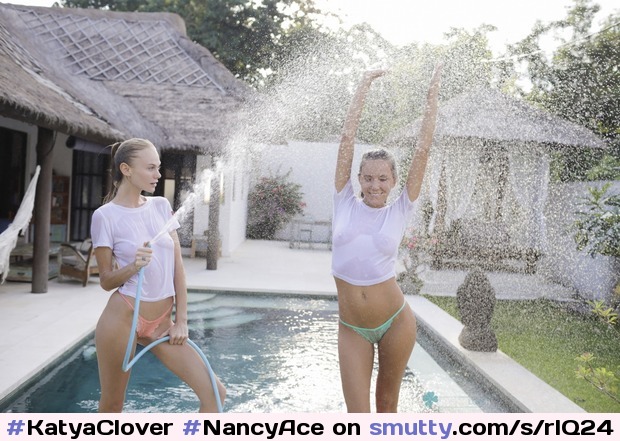 #KatyaClover #NancyAce #funnygirls #whiteshirt #whitetshirt #nobra #wet #seethru #wettshirt #wetshirt
