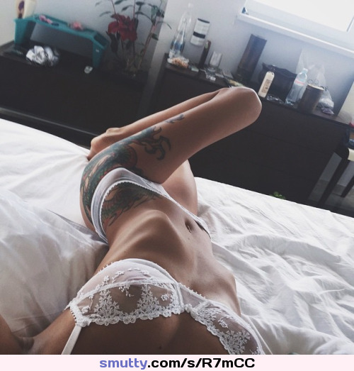 #bed #onback #lingerie #whitepanties #panties #bra #skinny #ribs #FlatStomach #seethrough #lace #tattoos #tasteful