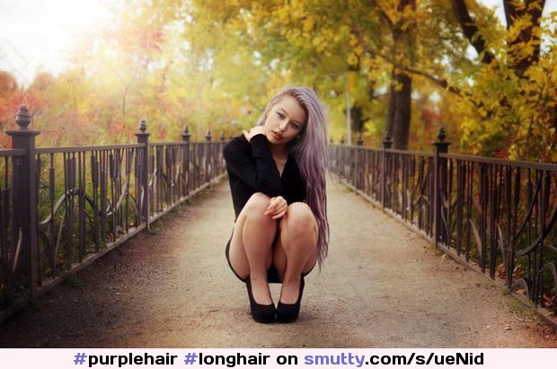 #purplehair #longhair #outdoors #squatting #pantyshot