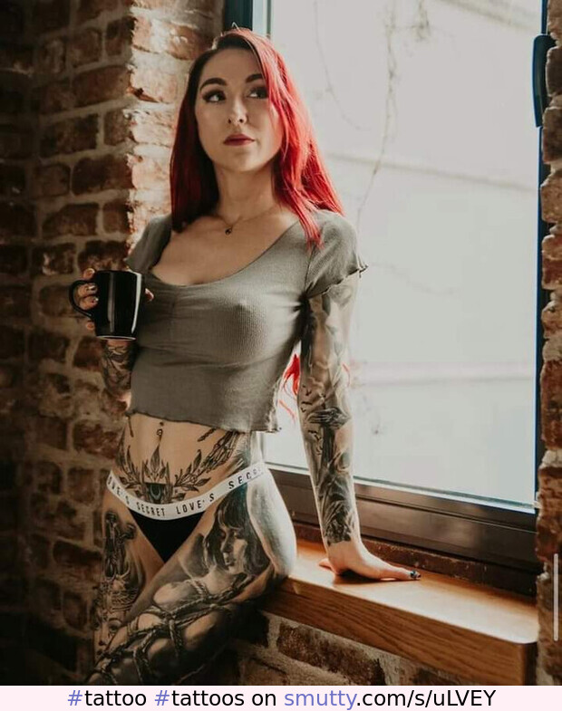 #tattoo #tattoos #tattooed #tattooedbeauty #tattooedgirl #sexytattooedgirls #sexytattoo #perkynipples #perkytits #redhead #seethrough