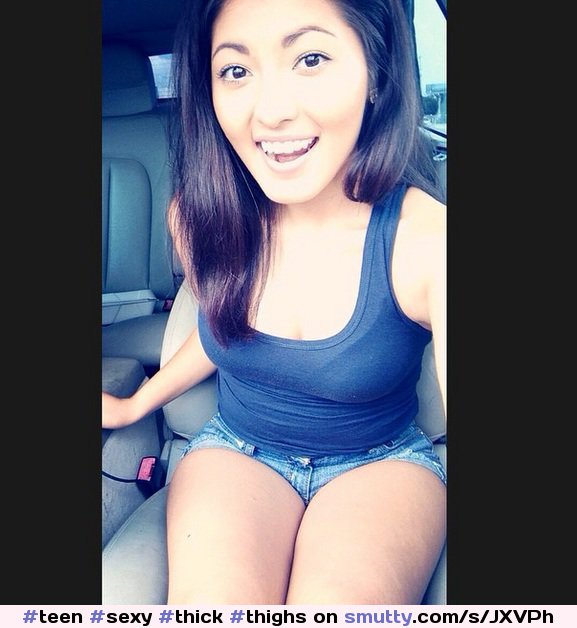 An image by Thepro169: damn | #teen #sexy #thick #thighs #thigh #minishorts #blue #asian #latina #tits #smile #selfie