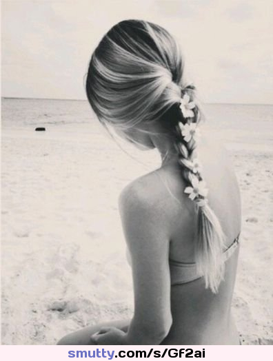 #girl #blonde #beach #BraidedHair #flowersinherhair #hairandbeauty #queue #plaitedhair #noface #backview #slim #lean #petite #bareshoulder