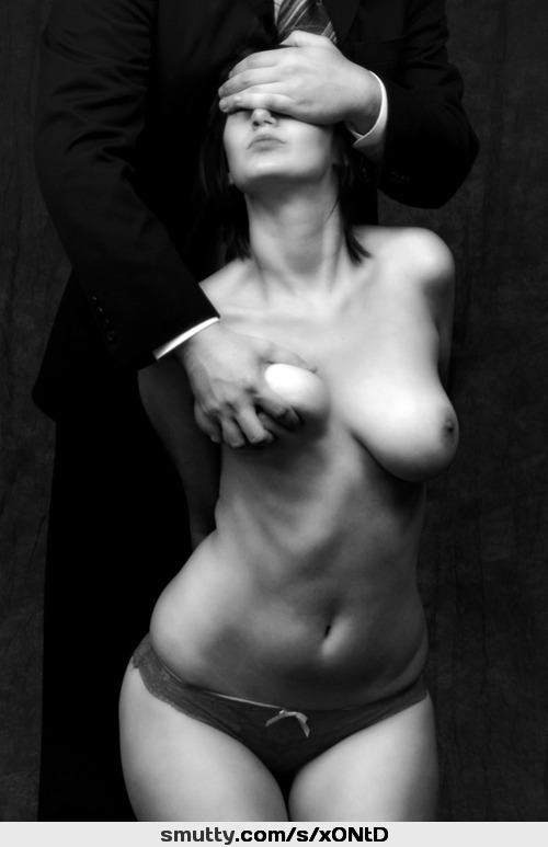 #BlackAndWhite. #submission. #submissive. #topless. #handontit. 