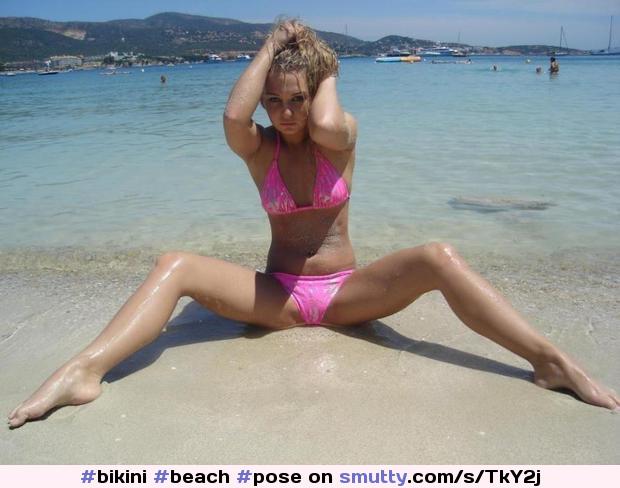 #bikini #beach #pose #spread #wet #cameltoe